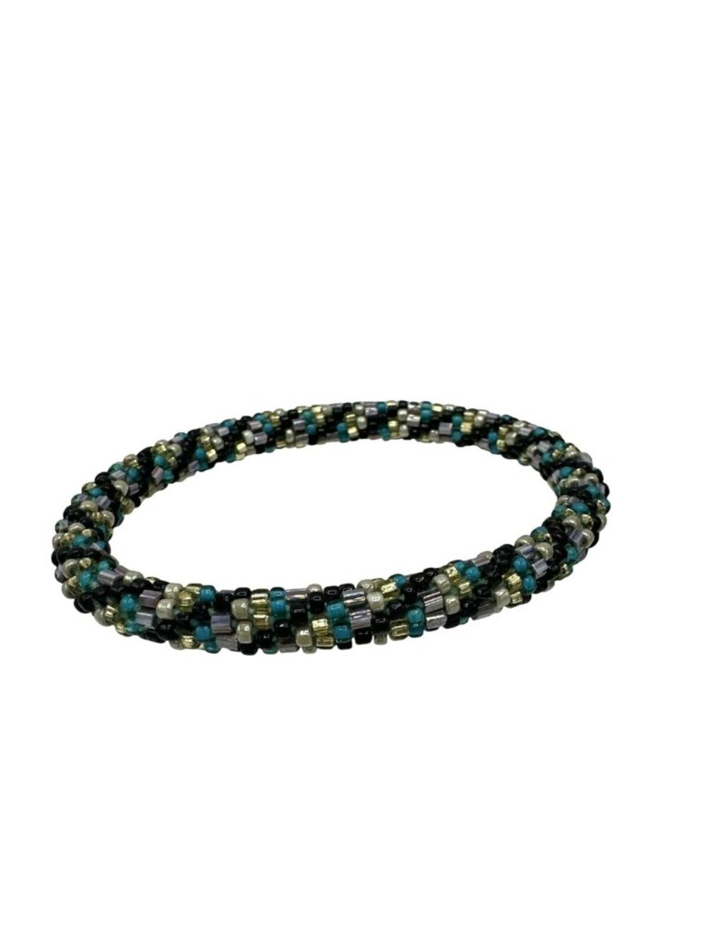 Roll On Bracelet Beaded Seed Bead Gold Blue Chunky Stretch Boho Stackable